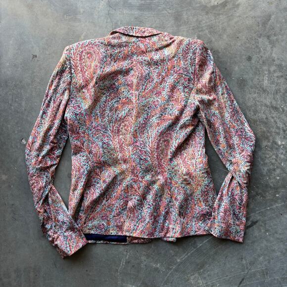 Zara Basic Blazer Women's Medium Paisley Print Knit Stretch One Button Jacket - Picture 8 of 12